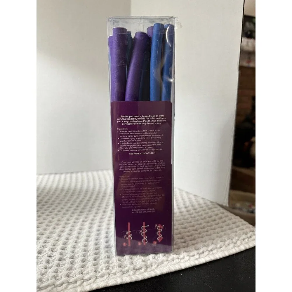 Goody Flexible 20 Rod No Heat Hair Rollers 2015 Open Box 2 Sizes Purple And Blue